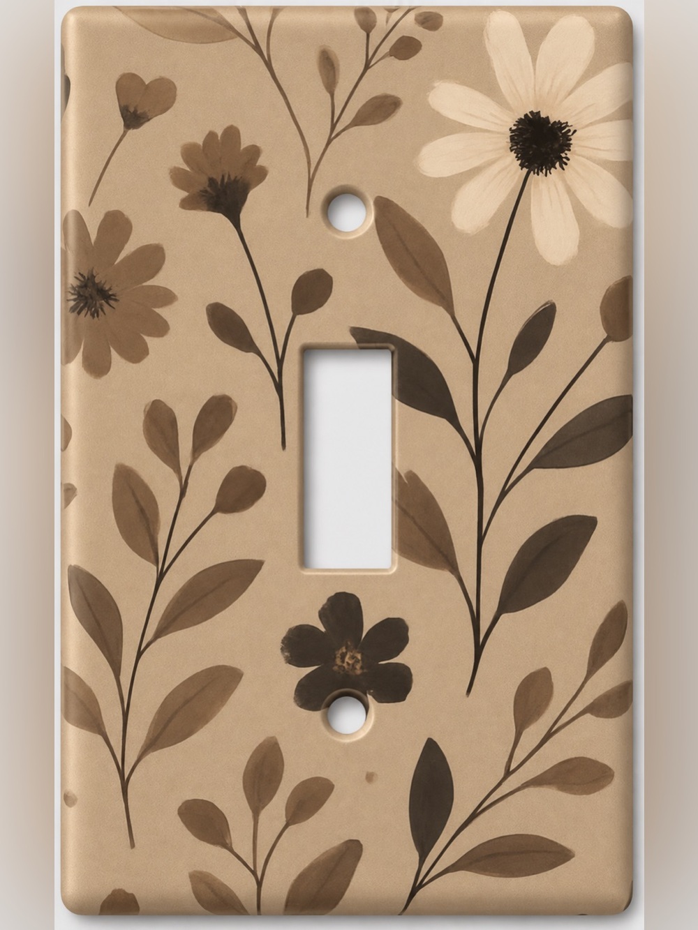 Handmade Neutral Brown Floral Botanical Toggle Light Switch Cover